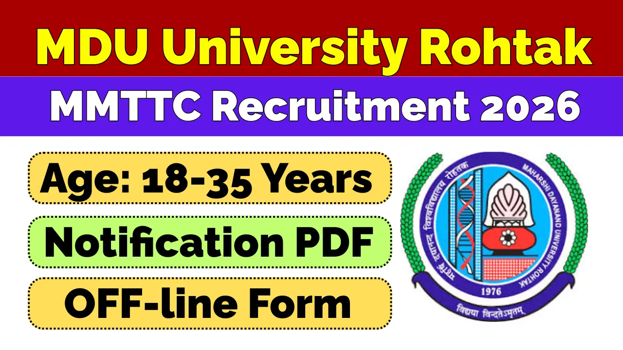 MMTTC Recruitment 2026 MDU Rohtak