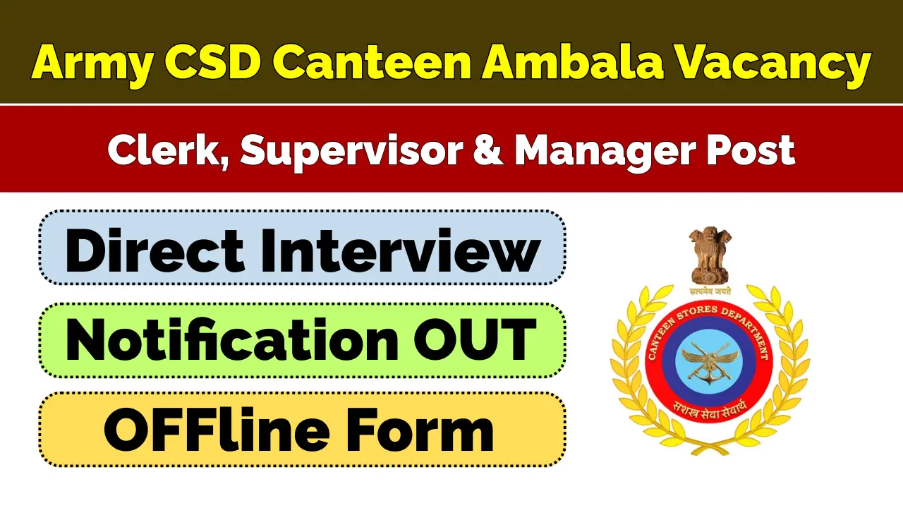 Kharga CSD Canteen Ambala Vacancy 2026