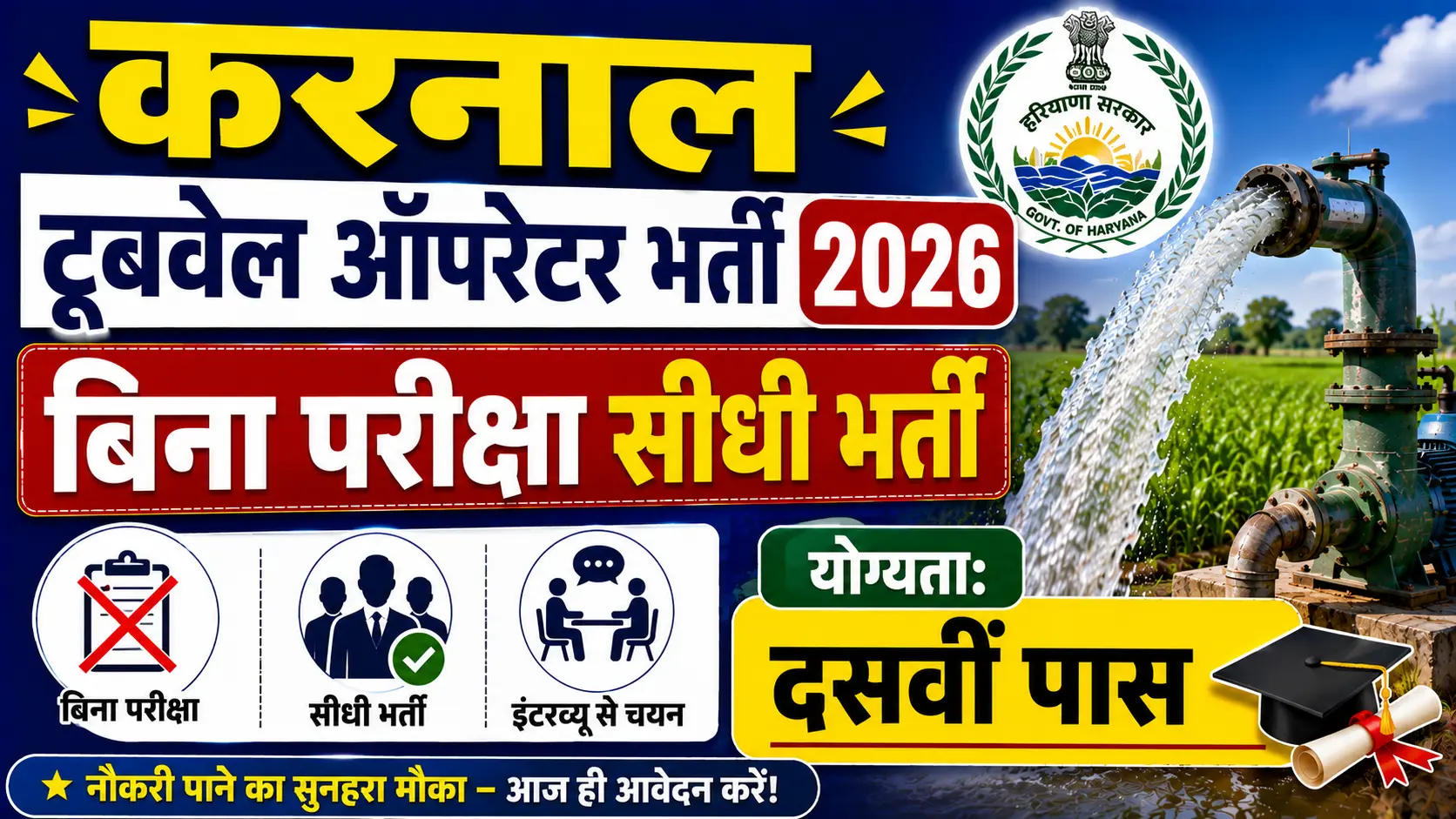 Karnal Tubewell Operator Recruitment 2026