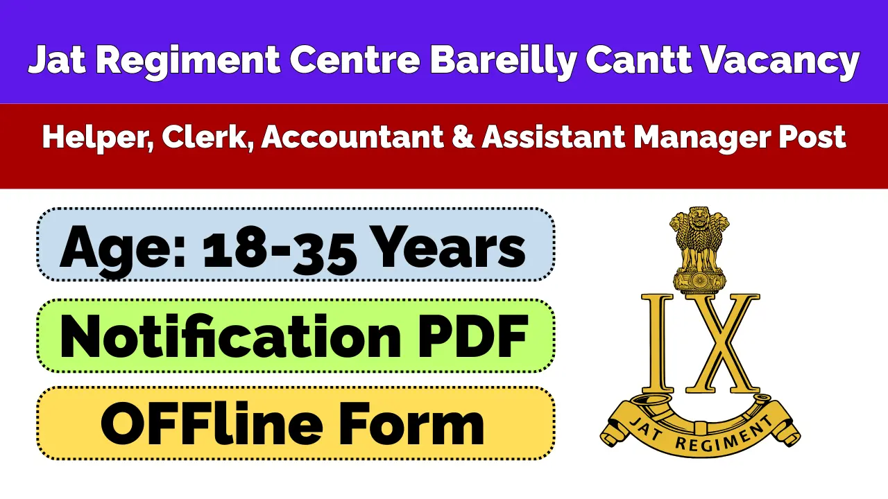 Jat Regiment Centre Bareilly Cantt Recruitment 2026